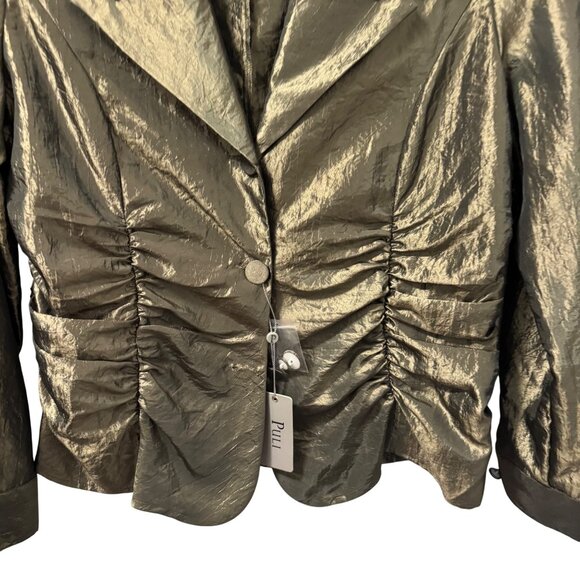 Puli Metallic  Ruched Jacket With Dramatic Collar Sz 14 lightweight NWT - Picture 7 of 11